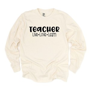 Simply Sage Market Women's Teacher Live Love Learn Long Sleeve Garment Dyed Tee - 1 of 3