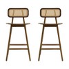 Indoor Wooden Barstool (Set of 2) with Rubberwood Frame, Curved Solid Wood Seat and Rattan Backrest for Home Bar, Dining Room - 2 of 4