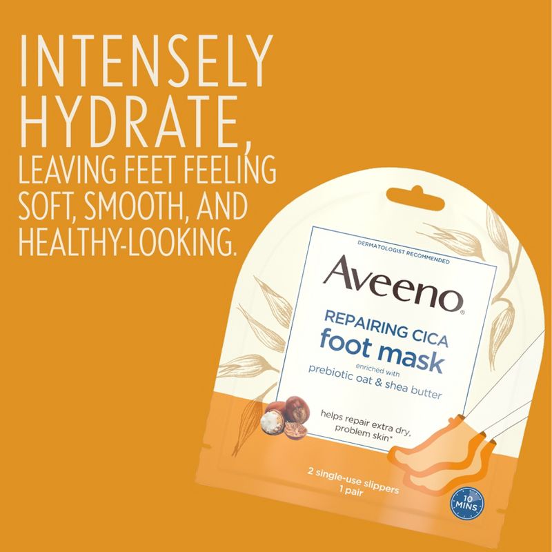 Aveeno Repairing CICA Foot Mask with Prebiotic Oat & Shea Butter for Extra Dry Skin, Fragrance Free, 6 of 12