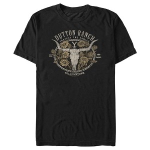 Men's Yellowstone Cow Skull and Flowers Protect The Family T-Shirt - 1 of 4