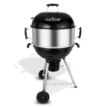 NutriChef Portable Outdoor Charcoal BBQ Grill, Barbecue Grills, Perfect for Picnic, Backyard, Patio, Camping, Offset Smoker with Cover