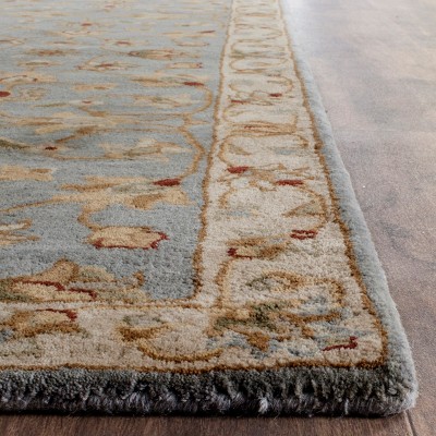 Handmade Blue and Beige Wool Oriental Runner Rug