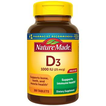 Nature Made Vitamin D3 1000 IU (25 mcg), Bone Health and Immune Support Tablets - 300ct