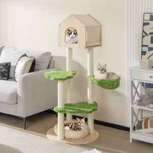 Angel Sar 55 Inch Tall Cat Climbing Stand with Sisal Scratching Posts, 5-Tier Cat Tree with Condo, Hammock & Soft Bed, Pine Wood Frame for Kittens - 1 of 4