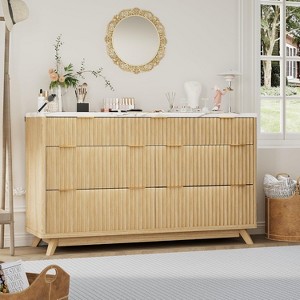 54" Wide Fluted 7-Drawer Dresser - Modern Curved Profile Wood Chest, Large Storage Cabinet | For Bedroom, Living Room, Hallway - 1 of 4
