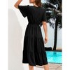 Coolmee Women Smocked High Waist Cross V Neck Ruffled Short Sleeve Layered Midi Dress - 3 of 4