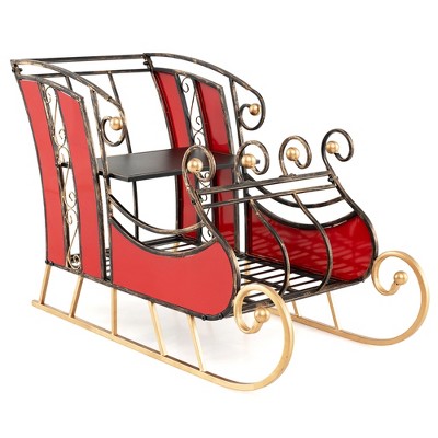 Tangkula Metal Christmas Santa Sleigh Basket, Xmas Festival Holiday Decorative Santa’s Sleigh with 2-Tier Storage Shelf
