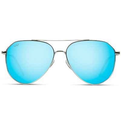 Blue Mirrored Aviator Sunglasses with Polarized Lenses