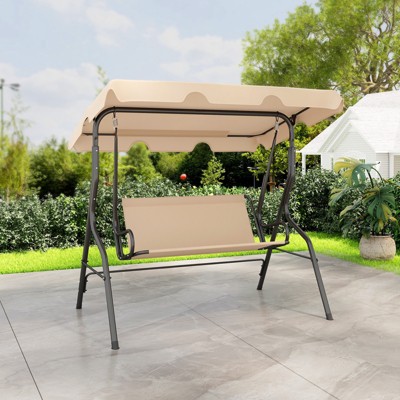 Beige Metal Frame Outdoor Patio Swing with Adjustable Canopy