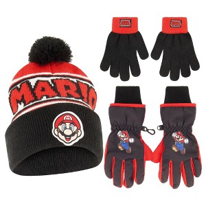 Super Mario Winter Hat with Knit and Insulated Ski Glove Set, Kids Ages 4-7 - 1 of 4