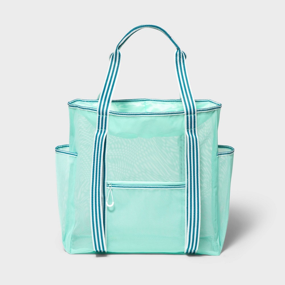 Beach Backpack Teal Striped Mesh - Sun Squad™