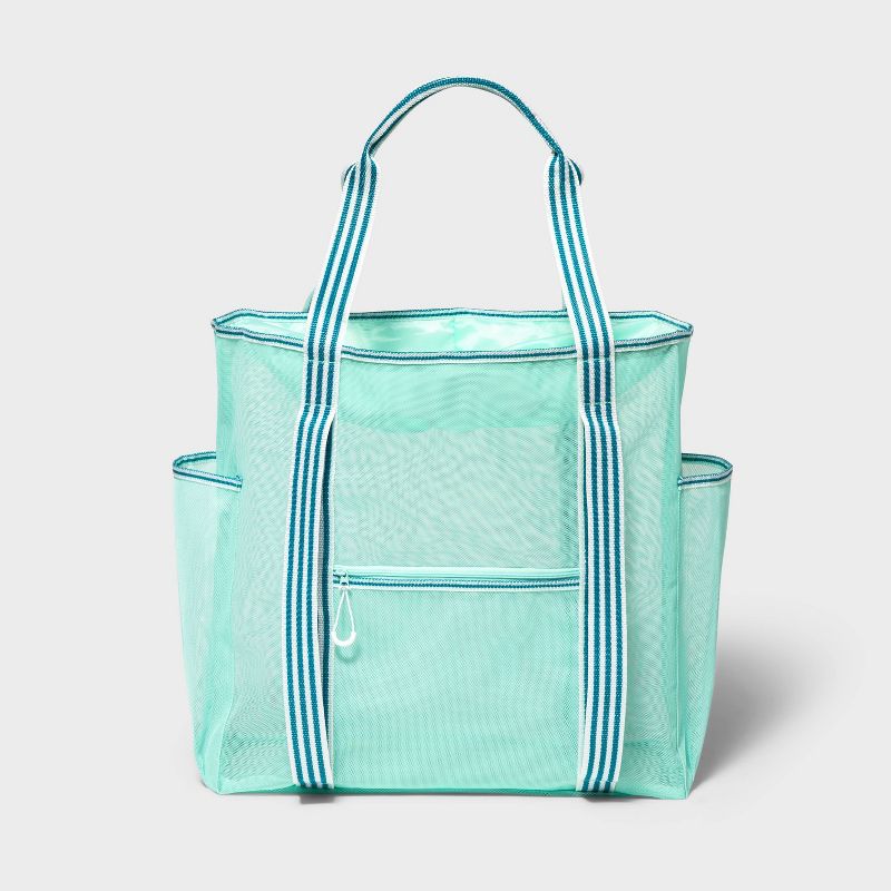 Beach Backpack Teal Striped Mesh - Sun Squad&#8482;, 1 of 5