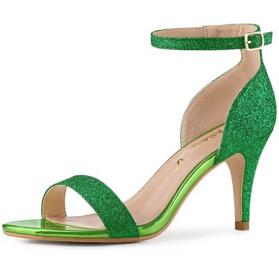 Allegra K Women's Glitter Open Toe Ankle Buckle Strap Stiletto Heel Sandals