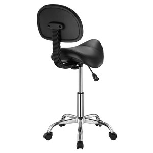 VEVOR Saddle Stool with Back Support and Wheels, 450 LBS Weight Capacity Ergonomic Rolling Stool, Height Adjustable Thickened PU Leather, Black - 1 of 4
