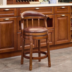 Okak Antique Solid Wood Round Counter Height Bar Stools for Dining Rooms,Degree Swivel Upholstered Counter Bar Stools with Backs - 1 of 4
