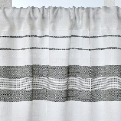 White and Gray Striped Polyester Rod Pocket Window Tiers