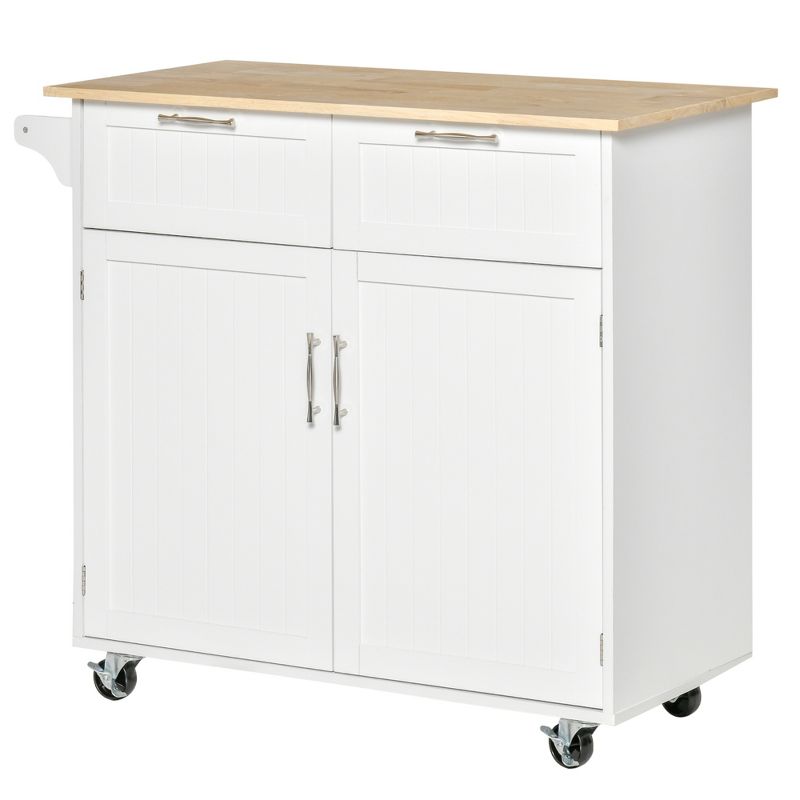 HOMCOM 41" Modern Rolling Kitchen Island on Wheels, Utility Cart Storage Trolley with Rubberwood Top & Drawers, 4 of 7