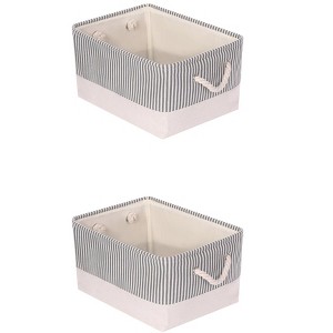 REGALWOVEN Stripe Print Fabric Collapsible Organizer Storage Basket Bin with Handles 2 Pcs - 1 of 4