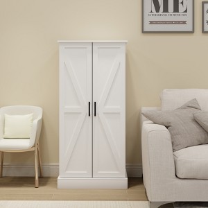 ORRD 50" LED Pantry Cabinet, Freestanding Kitchen Storage with Sensor Light & USB, White Buffet Cupboard with Adjustable Shelves - 1 of 4