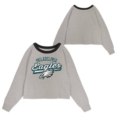 NFL Philadelphia Eagles Girls' Gray Crew Fleece Hooded Sweatshirt