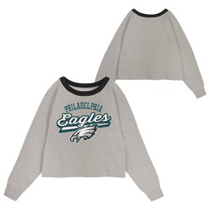 NFL Philadelphia Eagles Girls' Gray Crew Fleece Hooded Sweatshirt - 1 of 3
