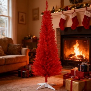 TinyhomieVibrant Christmas Tree,Artificial Pencil Tree with White Base, Perfect for Stylish Holiday Displays - 1 of 4