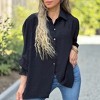 Clearlove Womens Ruffled V Neck Jacquard Shirts Long Sleeve Button Down Blouses Loose Shirt Tops - 3 of 4