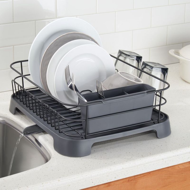 mDesign Alloy Steel Sink Dish Drying Rack Holder with Swivel Spout, 2 of 7