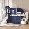 NicBex Twin Size Bunk Bed Roof Shape Loft Bed Pine Bed Frame with Tower, Tent, Storage Stairs, Slide and Guardrail, No Box Spring Required - 2 of 4