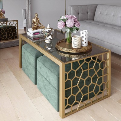 Juliette Brass-Finished Metal & Tempered Glass Rectangular Coffee Table