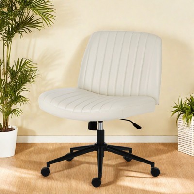 FURNIinspire Task And Office Chairs Home Office Chair With Replaceable Wheels, Cross Legged Armless Swivel Fabric Chair, Beige, 25.98"*19.45"*37.7"