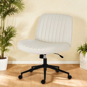 FURNIinspire Task And Office Chairs Home Office Chair With Replaceable Wheels, Cross Legged Armless Swivel Fabric Chair, Beige, 25.98"*19.45"*37.7" - 1 of 4