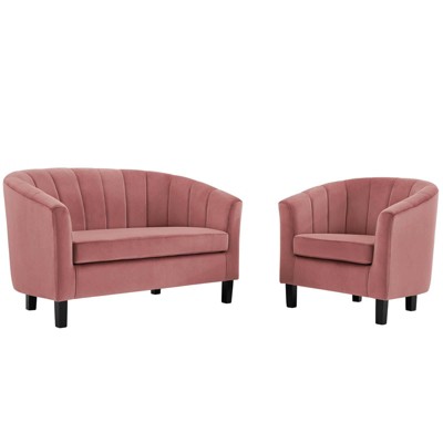 Prospect Tufted Performance Velvet Loveseat and Armchair Set Dusty Rose - Modway