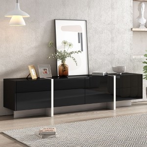 CAVINAS TV Stand with High Gloss UV Surface for TVs up to 80 Inches,TV Console with 3 Cabinets and 2 Drawers for Living Room - 1 of 4