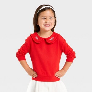 Toddler Girls' Valentine's French Terry Rose Collar Polo Shirt - Cat & Jack™ Medium Red - 1 of 4