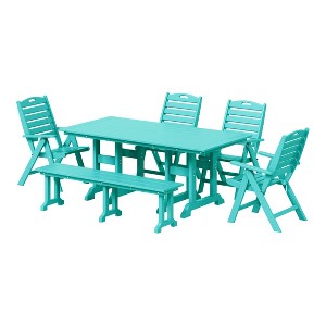 WestinTrends Malibu 6-Piece HDPE Rectangular Patio Dining Table Set with Foldable Chairs and Patio Bench - 1 of 4