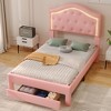 NicBex Upholstered Bed Frame with Smart LED and Drawers,PU Low Profile Platform Bed Frame with Tufted Headboard,No Box Spring Needed,Pink/White - 2 of 4