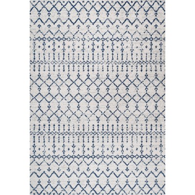 Ivory and Navy Diamond Pattern 8' x 10' Area Rug