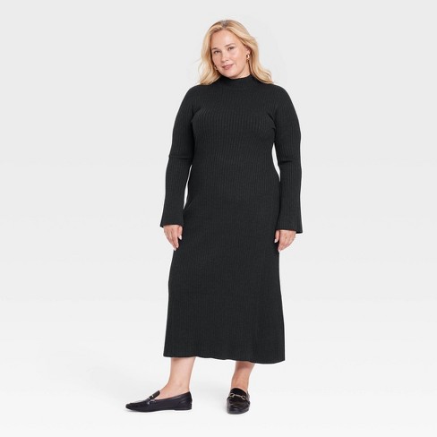 Women s Long Sleeve Maxi Sweater Dress A New Day Black 2x Target