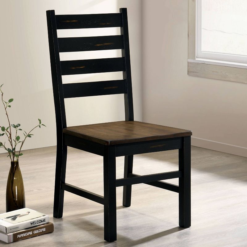 HOMES: Inside + Out Set of 2 Raincharm Rustic Ladder Back Dining Chairs with Live Edge Black/Dark Oak, 1 of 5
