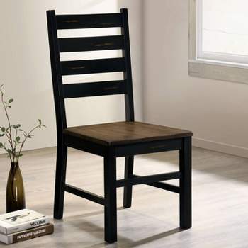 HOMES: Inside + Out Set of 2 Raincharm Rustic Ladder Back Dining Chairs with Live Edge Black/Dark Oak