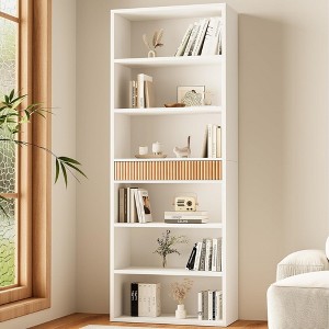 MOEPISY 72inch Tall Book Shelf Bookcase with Storage, 7-Tier Bookcase Fluted with Drawer White - 1 of 4