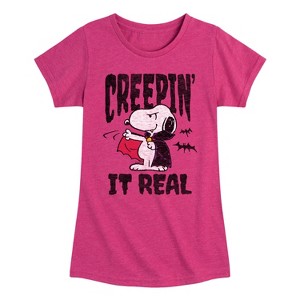 Girls' - Peanuts - Creepin It Real Fitted Short Sleeve Graphic T-Shirt - 1 of 4