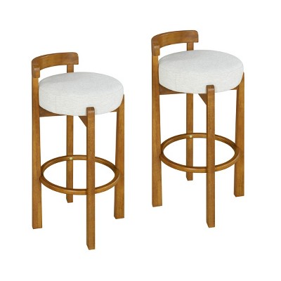 Indoor Walnut Rubberwood Bar Stools,Low Back Upholstered Armless Barstools,Modern Fabric Barstools for Kitchen Dining Room-Coolbibila