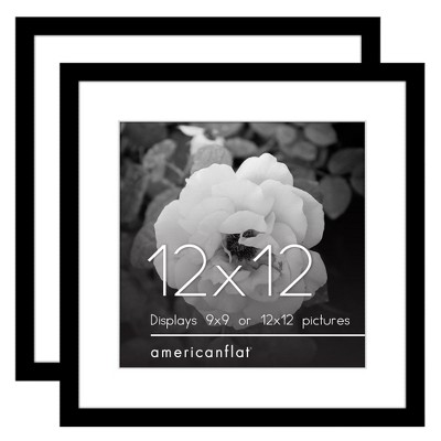 Americanflat 12x12 Picture Frame with Polished Plexiglass - Set of 2 - Use as 9x9 Frame with Mat or 12x12 Frame Without Mat - Black