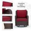 3-Piece Patio Wicker Swivel Rocking Chair Set - Iron and Plastic Frame, Durable Fabric Cushions, with Side Coffee Table, for Outside Porch Deck - 4 of 4