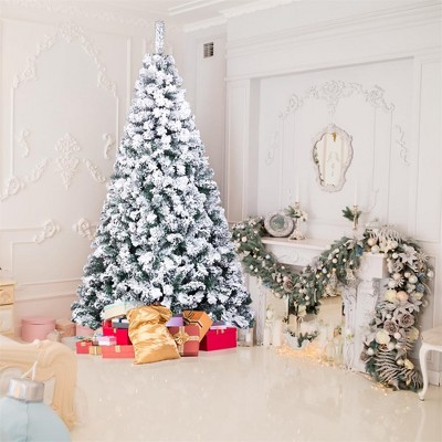7ft PVC Flocking Christmas Tree 1300 Branches Spread Out Tree Realistic Easy Setup for Home Office Party Holiday Decoration As Shown