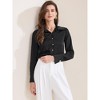 INSPIRE CHIC Women's Satin Point Collar Long Sleeve Button Down Work Office Blouse - 3 of 4