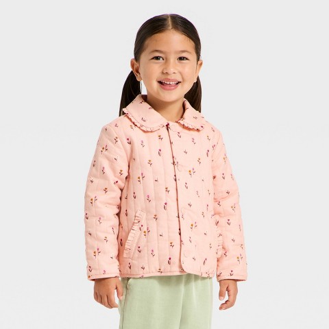 Cat & Jack Toddler Girls' Floral Quilted Jacket - Cat & Jack™ Pink 3T