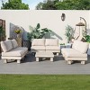 Moda Furnishings 6-Person Outdoor Patio Aluminum Wood Grain Sectional Seating Group With Beige Cushions - 3 of 4